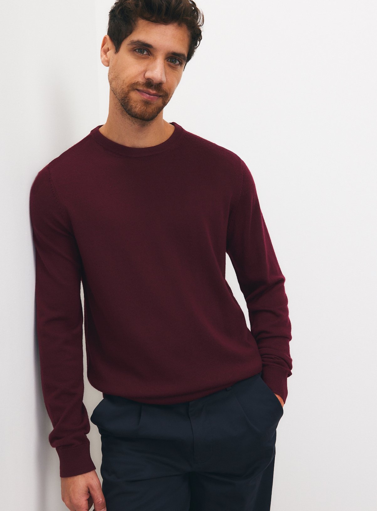Dark Red Merino Wool Crew Neck Jumper M - Image 1 thumbnail